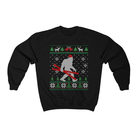 Skiing Ugly Christmas For Skier Santa Hat Sasquatch Shirt Ski Lover Bigfoot Sweatshirt Xmas Gift Present Unisex Crewne