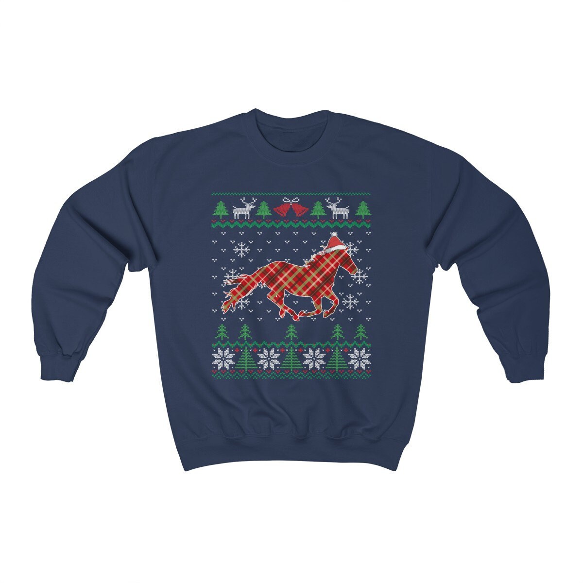 Horse Santa Claus Ugly Christmas Sweatshirt, Plaid Equestrian Shirt, Funny Horse Lover Gift, Horseback Riding & Farmer Unisex Sweatshirt