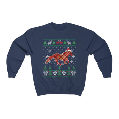 Horse Santa Claus Ugly Christmas Sweatshirt, Plaid Equestrian Shirt, Funny Horse Lover Gift, Horseback Riding & Farmer Unisex Sweatshirt