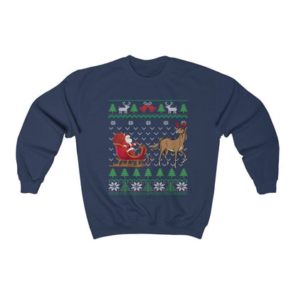 Horse Pulling Santa's Sleigh | Funny Equestrian Themed Ugly Christmas Sweatshirt | Horse Lover & Owner Jockey Gift | Horseback Riding Shirt