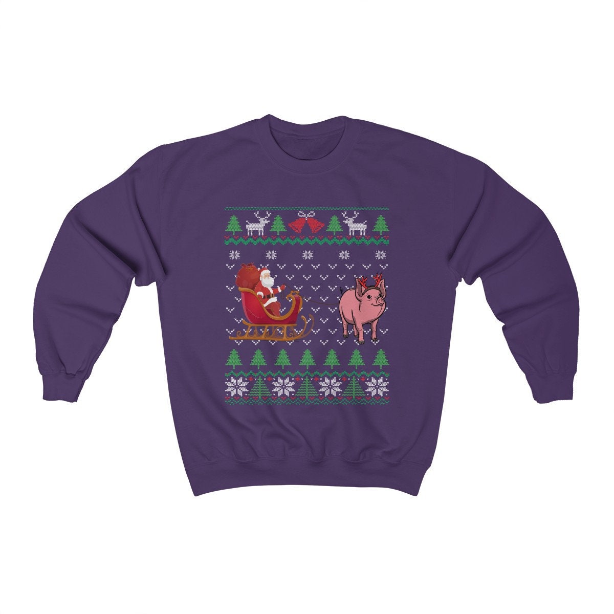 Pig Pulling Santa's Sleigh | Funny Pig Themed Ugly Christmas Sweatshirt | Piglet Lover Gift | Christmas Pig Farmer Shirt | Pet Pig Owner
