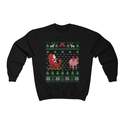 Pig Pulling Santa's Sleigh | Funny Pig Themed Ugly Christmas Sweatshirt | Piglet Lover Gift | Christmas Pig Farmer Shirt | Pet Pig Owner