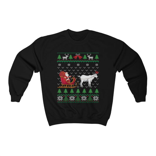 Goat Pulling Santa's Sleigh | Funny Goat Themed Ugly Christmas Sweatshirt | Goat Lover Gift | Christmas Goat Farmer Shirt | Pet Goat Owner