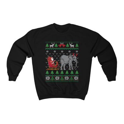 Elephant Pulling Santa's Sleigh | Funny Elephant Themed Ugly Christmas Sweatshirt | African Elephant Lover Gift Shirt