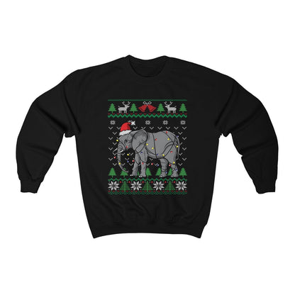 Cute Elephant Ugly Christmas Sweatshirt, Elephant Santa Hat Wrapped in Christmas Lights, Funny African Wildlife Elephant Lover Gift Shirt
