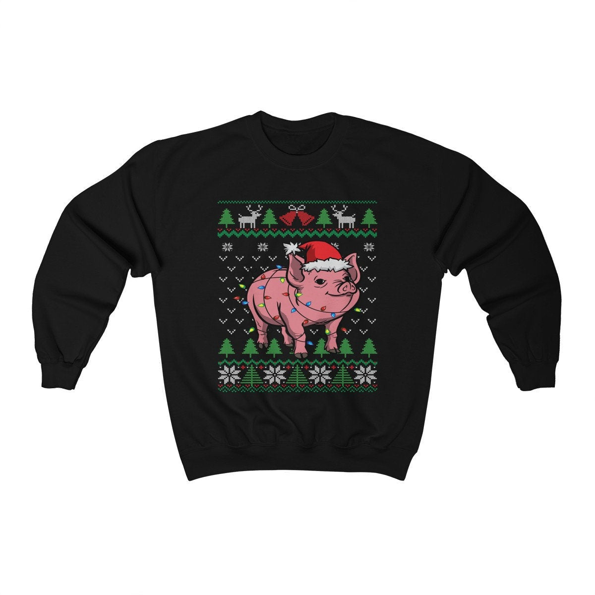 Pig Themed Ugly Christmas Sweatshirt, Pig Santa Hat Christmas Lights Shirt, Funny Piglet Lover, Farmer Family Gift, Farm Mom & Dad