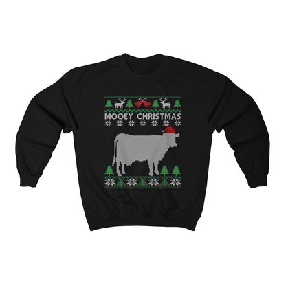 Funny Cow Farming Themed Ugly Christmas Sweatshirt | Mooey Christmas | Milk Cow Santa Hat | Cow Lover Gift | Christmas Dairy Farmer Shirt