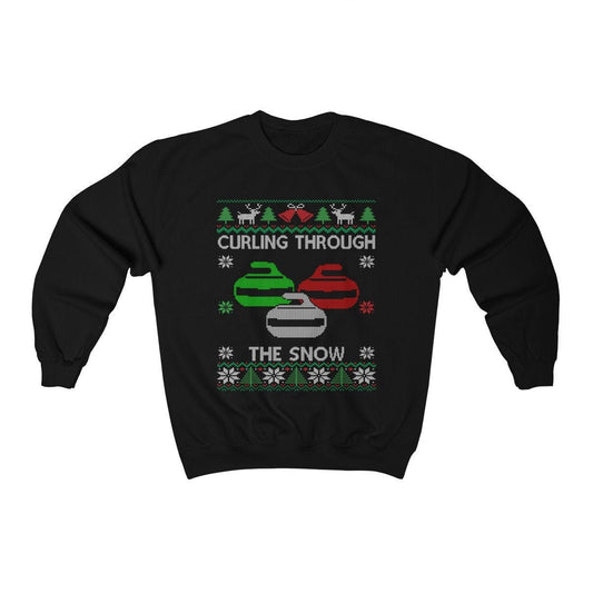 Curling Through The Snow | Curling Ugly Christmas Sweatshirt | Funny Curler Gift | Curling Team Shirt | Curling Fan Shirt