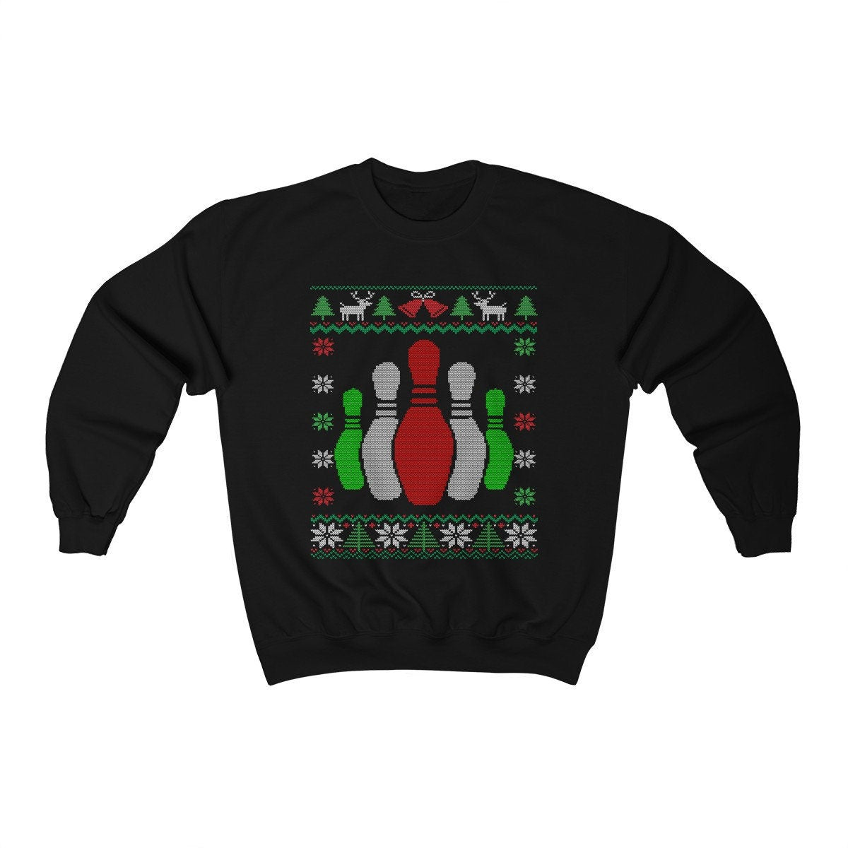Bowling Pins Ugly Christmas Sweatshirt | Funny Bowling Shirt | Bowler Gift | Matching Holiday Bowling Team | Bowling Mom Dad