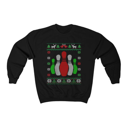 Bowling Pins Ugly Christmas Sweatshirt | Funny Bowling Shirt | Bowler Gift | Matching Holiday Bowling Team | Bowling Mom Dad