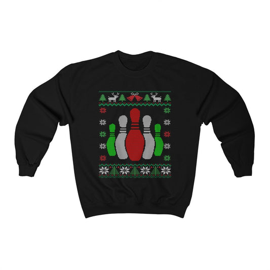Bowling Pins Ugly Christmas Sweatshirt | Funny Bowling Shirt | Bowler Gift | Matching Holiday Bowling Team | Bowling Mom Dad