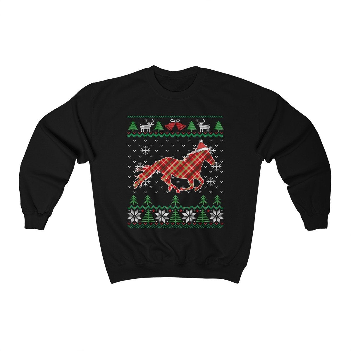 Horse Santa Claus Ugly Christmas Sweatshirt, Plaid Equestrian Shirt, Funny Horse Lover Gift, Horseback Riding & Farmer Unisex Sweatshirt