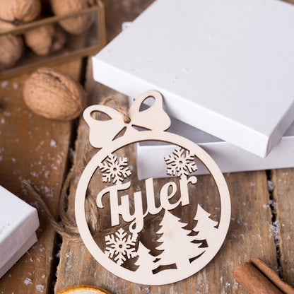 Christmas Ornament for Holiday Decor: Wooden Personalized Ornament , Snowflake Name Sign
