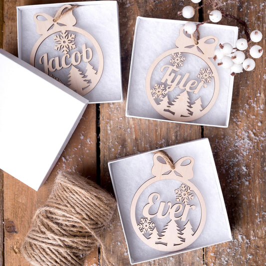 Christmas Ornament for Holiday Decor: Wooden Personalized Ornament , Snowflake Name Sign