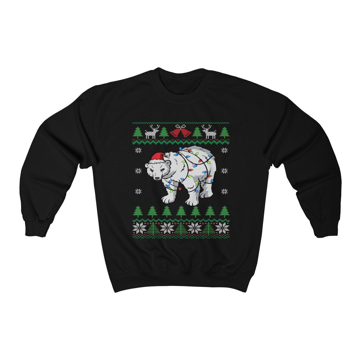 Polar Bear Ugly Christmas Sweatshirt , Polar Bear Santa Wrapped Christmas Lights, Funny Bear Shirt, Christmas Animal Lover Gift