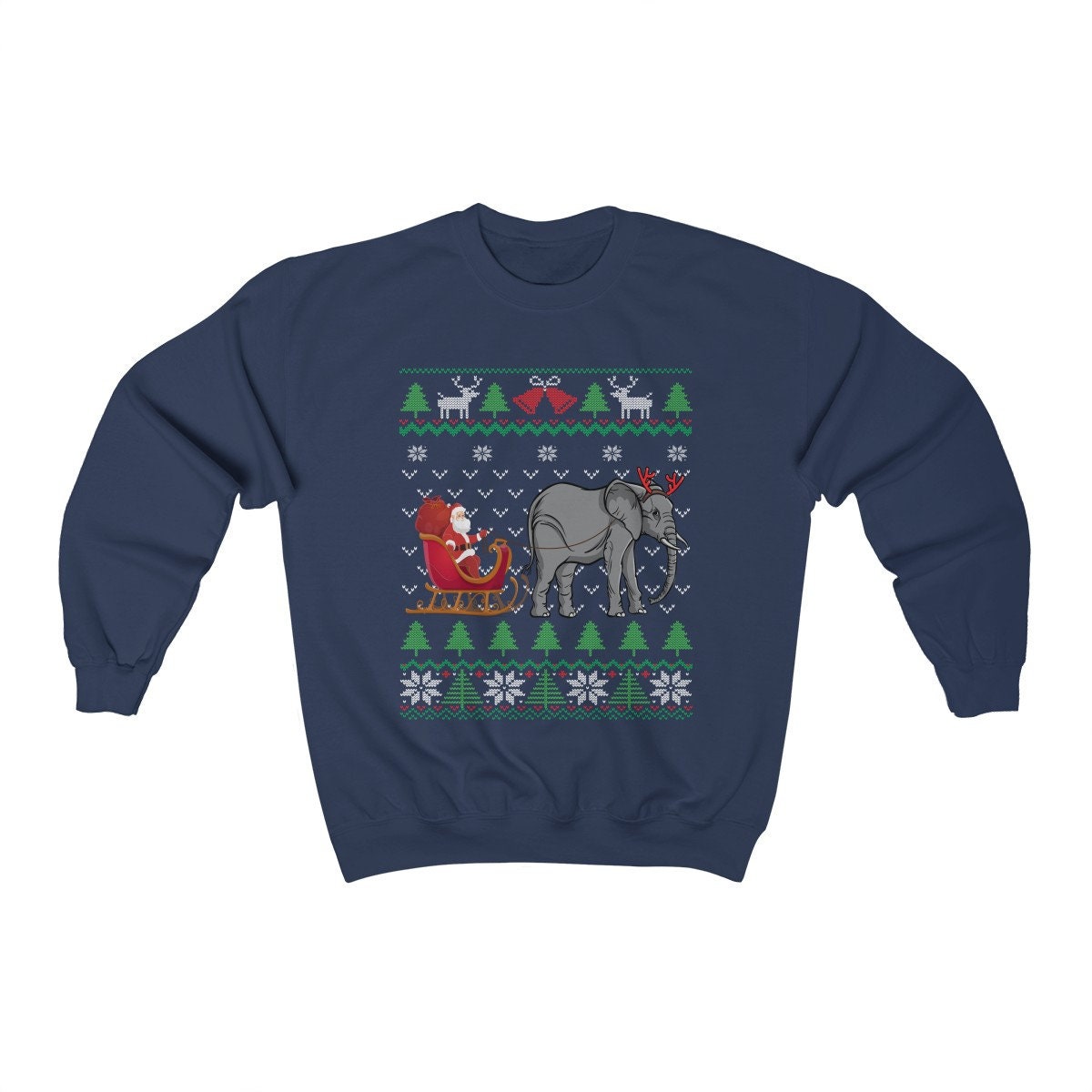 Elephant Pulling Santa's Sleigh | Funny Elephant Themed Ugly Christmas Sweatshirt | African Elephant Lover Gift Shirt