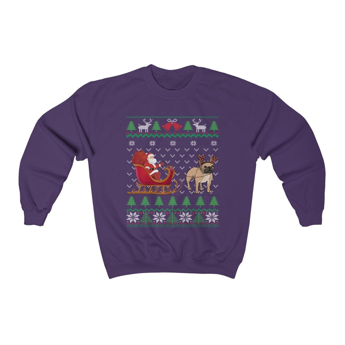Frenchie Pulling Santa's Sleigh | Funny French Bull Dog Themed Ugly Christmas Sweatshirt | French Bulldog Lover Gift | Frenchie Owner Shirt