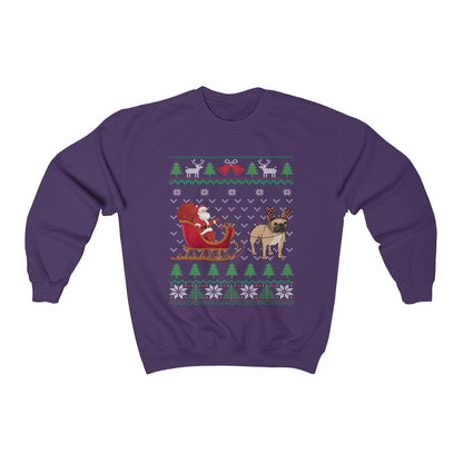 Frenchie Pulling Santa's Sleigh | Funny French Bull Dog Themed Ugly Christmas Sweatshirt | French Bulldog Lover Gift | Frenchie Owner Shirt