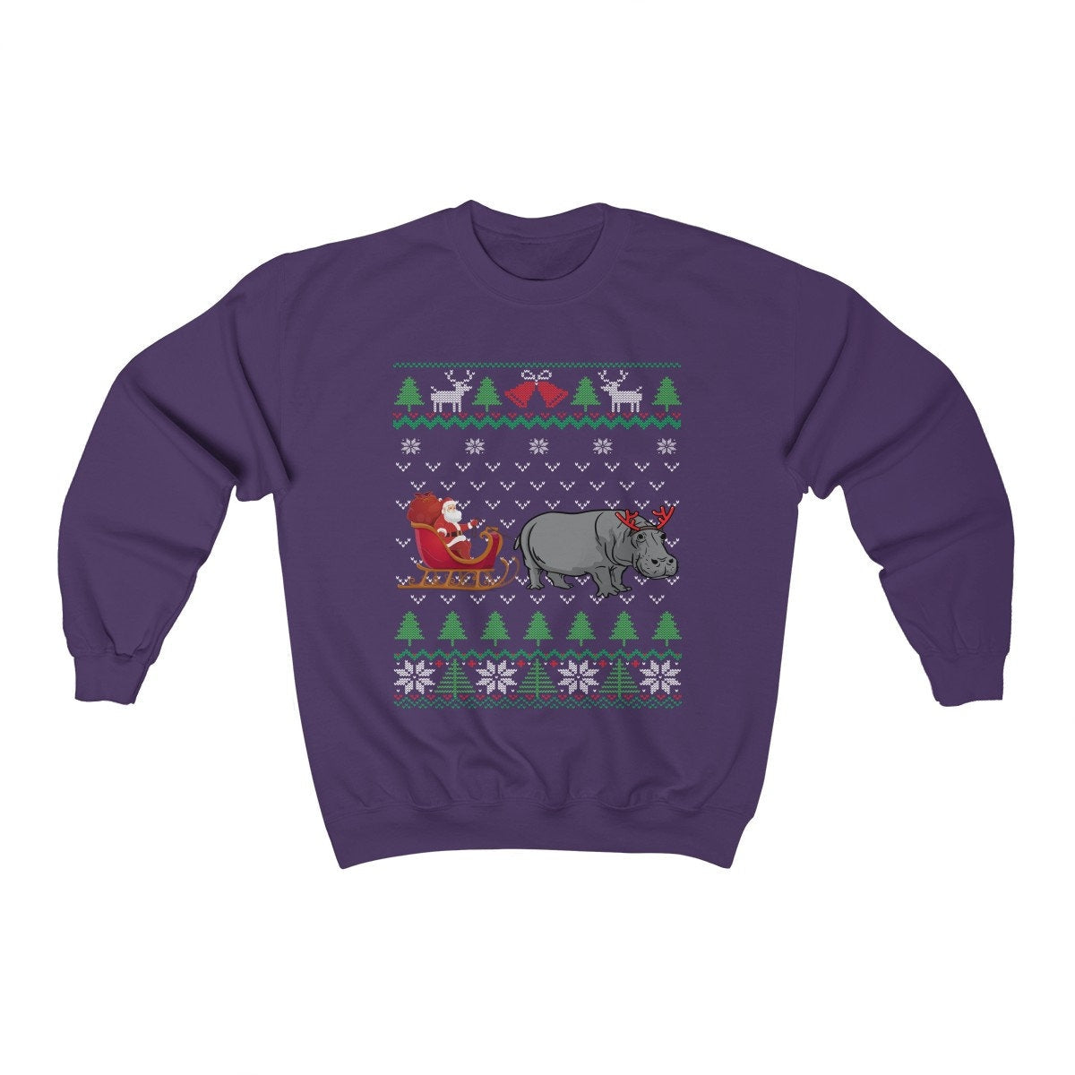Hippo Pulling Santa's Sleigh | Funny Hippopotamus Themed Ugly Christmas Sweatshirt | African Hippo Lover Gift Shirt