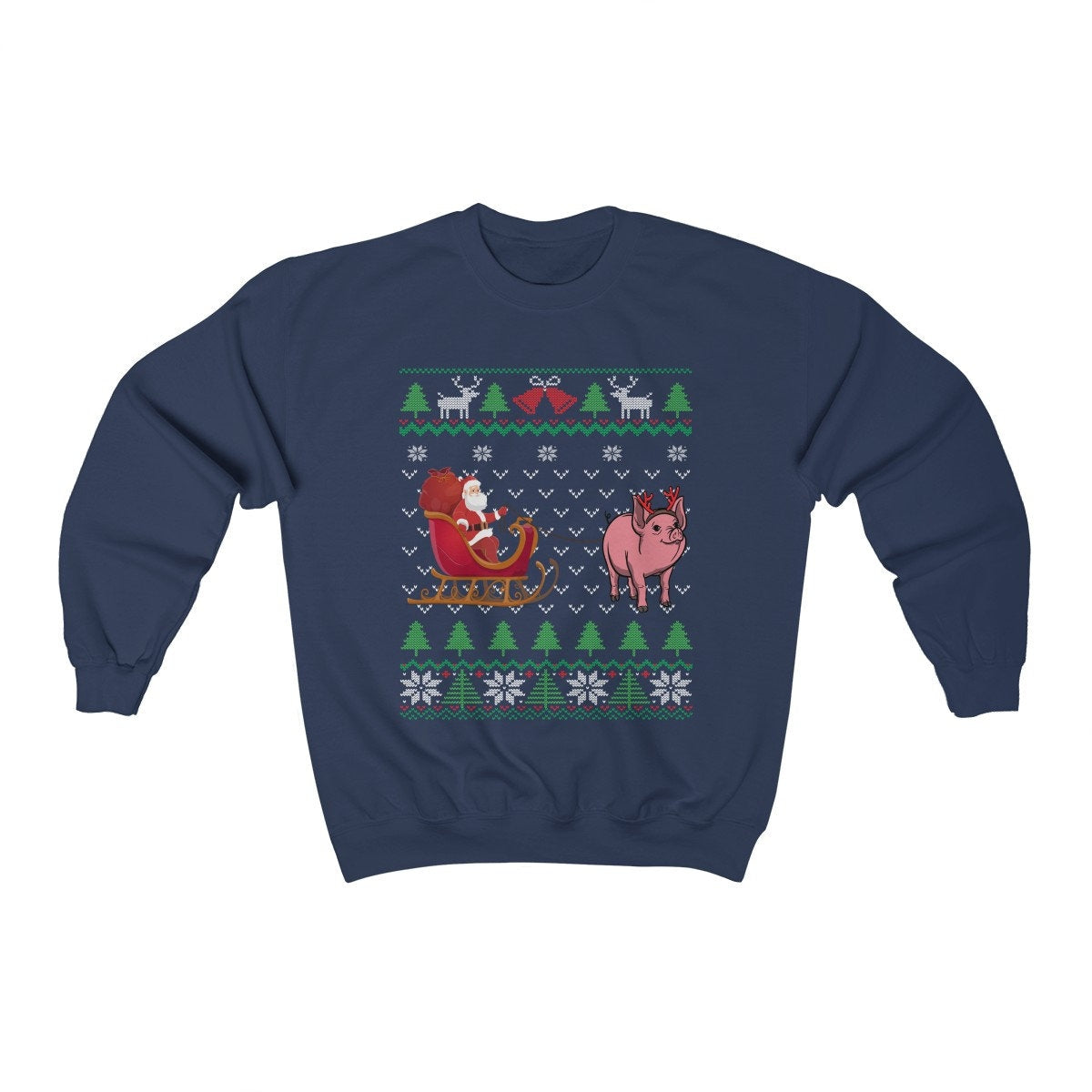 Pig Pulling Santa's Sleigh | Funny Pig Themed Ugly Christmas Sweatshirt | Piglet Lover Gift | Christmas Pig Farmer Shirt | Pet Pig Owner