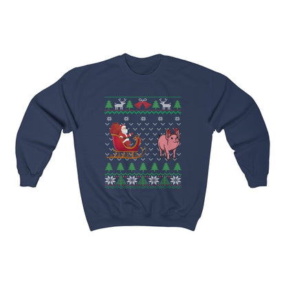 Pig Pulling Santa's Sleigh | Funny Pig Themed Ugly Christmas Sweatshirt | Piglet Lover Gift | Christmas Pig Farmer Shirt | Pet Pig Owner