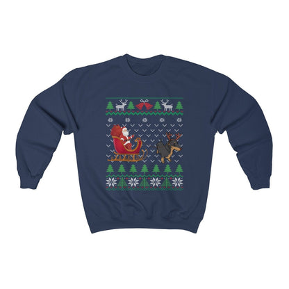 Dachshund Pulling Santa's Sleigh | Funny Wiener Dog Themed Ugly Christmas Sweatshirt | French Dachshund Lover Gift | Dachshund Owner Shirt