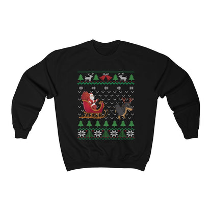 Dachshund Pulling Santa's Sleigh | Funny Wiener Dog Themed Ugly Christmas Sweatshirt | French Dachshund Lover Gift | Dachshund Owner Shirt