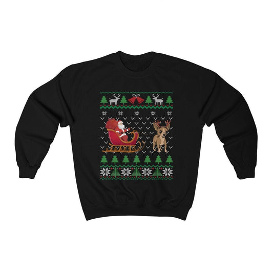 Chihuahua Pulling Santa's Sleigh | Funny Chihuahua Dog Themed Ugly Christmas Sweatshirt | Chihuahua Lover Gift | Chihuahua Owner Shirt