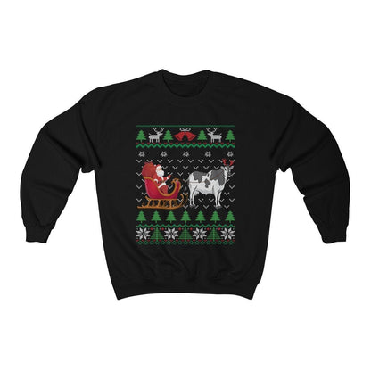 Milk Cow Pulling Santa's Sleigh | Funny Cow Themed Ugly Christmas Sweatshirt | Cow Lover Gift | Christmas Dairy Farmer Shirt | Cow Owner
