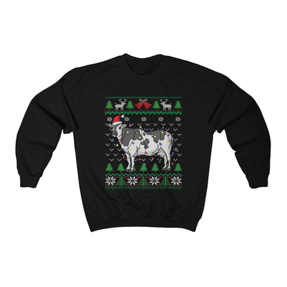 Cow Themed Ugly Christmas Sweatshirt, Cow Santa Hat Christmas Lights Shirt, Funny Milk Cow Lover, Dairy Farmer Family Gift, Farm Mom & Dad