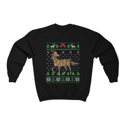 Funny Horse Ugly Christmas Sweatshirt, Horse Santa Hat & Christmas Lights, Horse Lover Equestrian Horseback Riding, Farmer Gift, Unisex