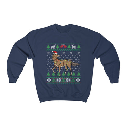 Funny Horse Ugly Christmas Sweatshirt, Horse Santa Hat & Christmas Lights, Horse Lover Equestrian Horseback Riding, Farmer Gift, Unisex