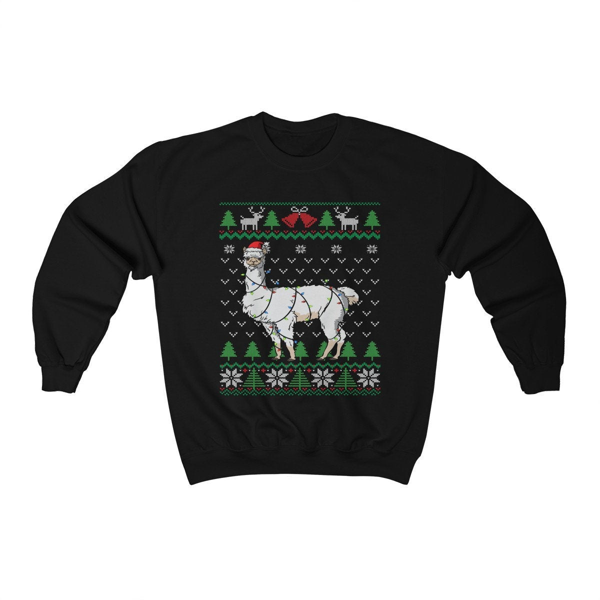 LLama Ugly Christmas Sweatshirt, Llama Santa Wrapped Christmas Lights, Funny Llama Pun Shirt, Llama Lover Gift, Unisex Crewneck Sweatshirt