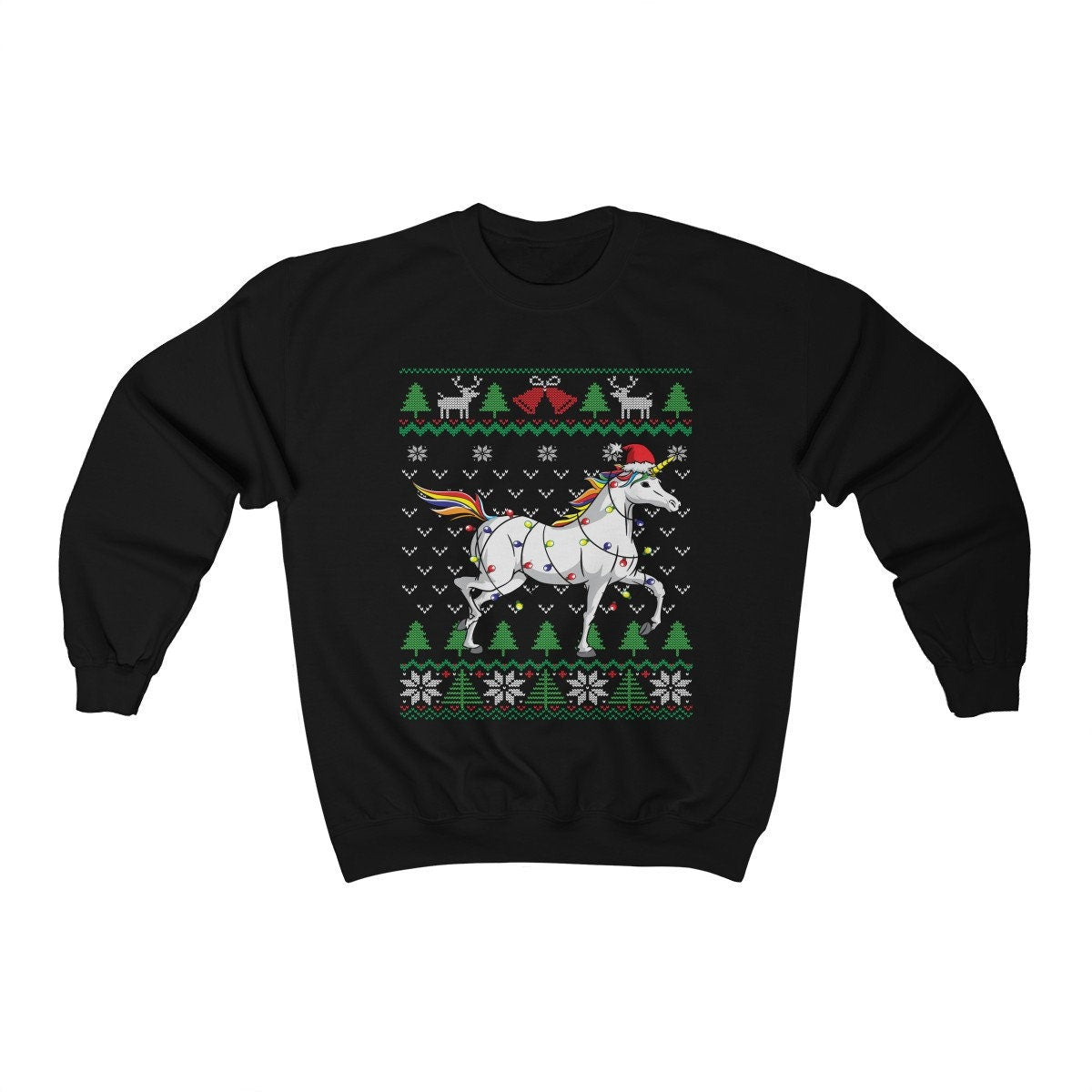 Unicorn Themed Ugly Christmas Sweatshirt, Unicorn Santa Hat Wrapped in Charistmas Lights, Cute Unicorn Christmas Shirt, Unicorn Lover Gift