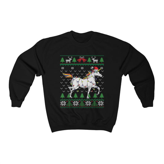 Unicorn Themed Ugly Christmas Sweatshirt, Unicorn Santa Hat Wrapped in Charistmas Lights, Cute Unicorn Christmas Shirt, Unicorn Lover Gift