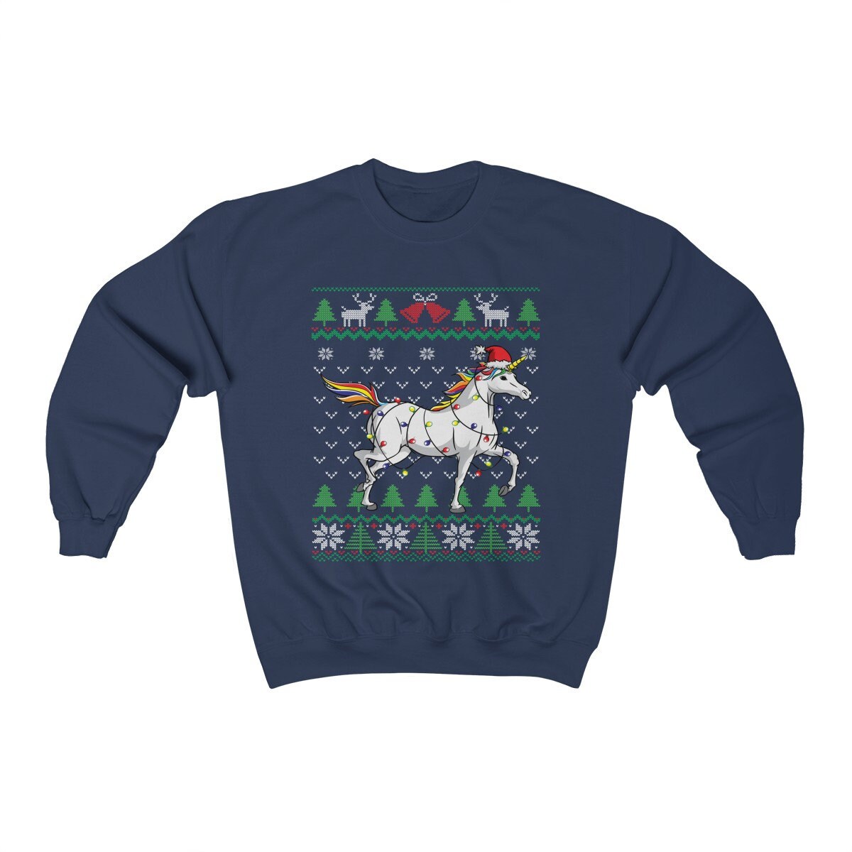 Unicorn Themed Ugly Christmas Sweatshirt, Unicorn Santa Hat Wrapped in Charistmas Lights, Cute Unicorn Christmas Shirt, Unicorn Lover Gift