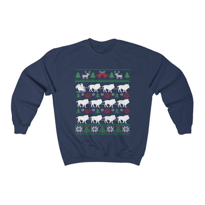 Lions Pulling Santa Sleigh | Funny Lion Themed Ugly Christmas Sweatshirt | African Wildlife Big Cat Lover Gift | Christmas Lion Shirt