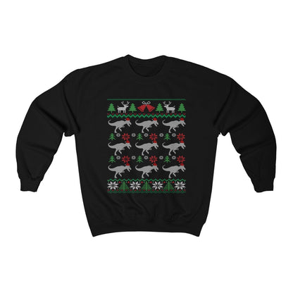 Rows of T-Rex Santa Hat Ugly Christmas Sweatshirt | Funny Dinosaur Xmas Design | Dino Lover Gift | Christmas Tyrannosaurus Rex Shirt