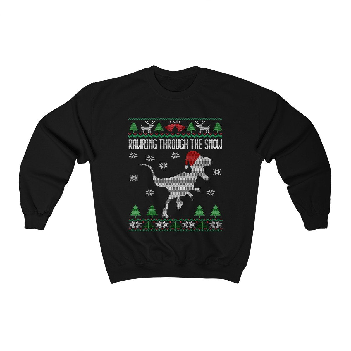 Rawring Through The Snow Raptor Santa Ugly Christmas Sweatshirt | Funny Dinosaur Holiday | Dino Lover Gift | Christmas Velociraptor Shirt
