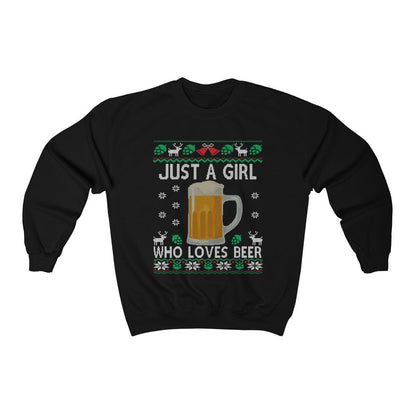 Just a Girl Who Loves Beer Ugly Christmas Sweatshirt | Funny Holiday Beer Shirt | Craft Beer Lover Gift | Brewer Homebrewing Beer Loving Mom