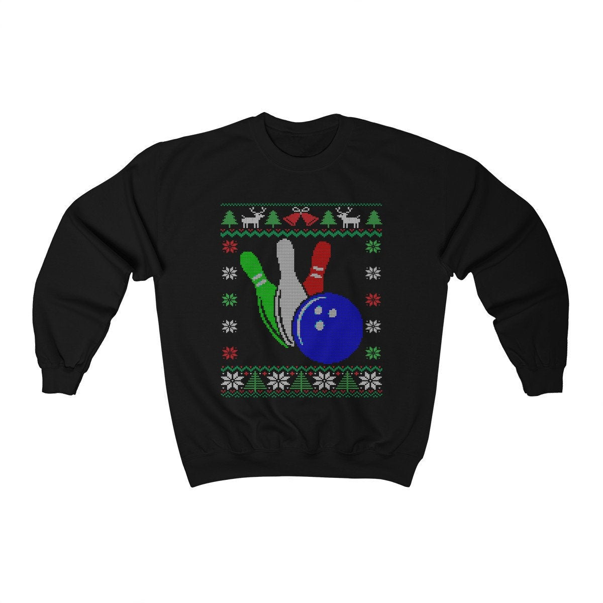 Bowling Ball & Pins Ugly Christmas Sweatshirt | Funny Bowling Shirt | Bowler Gift | Matching Holiday Bowling Team | Bowling Mom Dad