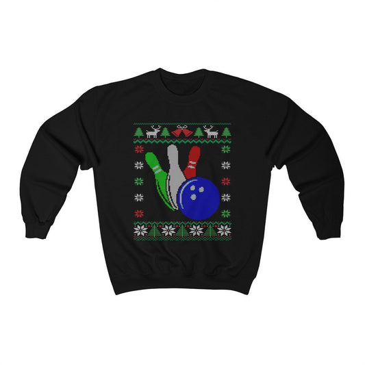 Bowling Ball & Pins Ugly Christmas Sweatshirt | Funny Bowling Shirt | Bowler Gift | Matching Holiday Bowling Team | Bowling Mom Dad