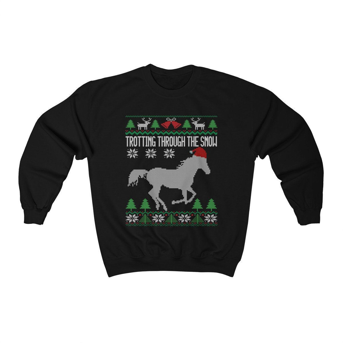 Trotting Through The Snow Horse Santa | Equestrian Ugly Christmas Sweatshirt | Horse Lover Gift | Christmas Horseback Riding Jockey Shirt