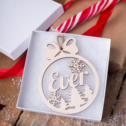 Christmas Ornament for Holiday Decor: Wooden Personalized Ornament , Snowflake Name Sign