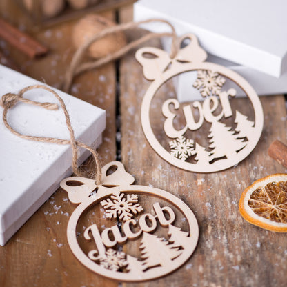 Christmas Ornament for Holiday Decor: Wooden Personalized Ornament , Snowflake Name Sign