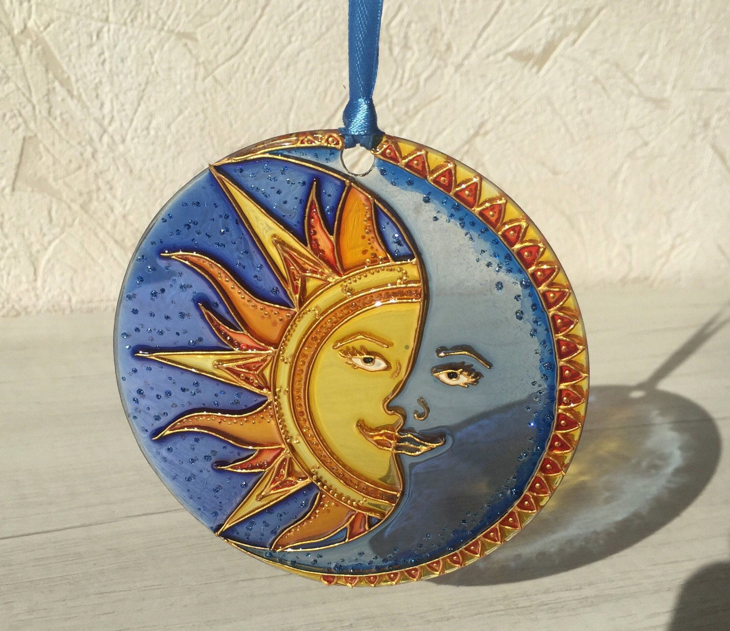 Blue cobalt Window Suncatcher Celestial Sun Moon decor Hanging Suncatcher Housewarming gift