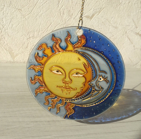 Stained Glass Decor Window Hangings Moon Suncatcher for Window Celestial decor