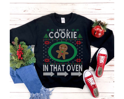 Funny Pregnancy Announcement Ugly Christmas Matching Couple Shirt Expecting Dad To Be I Put A Cookie In That Oven