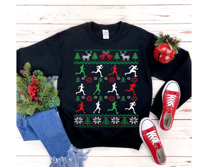Funny Running Ugly Christmas Sweatshirt for Men | Track & Field Runner | 5k Marathon Run Shirt | Running Dad Grandpa