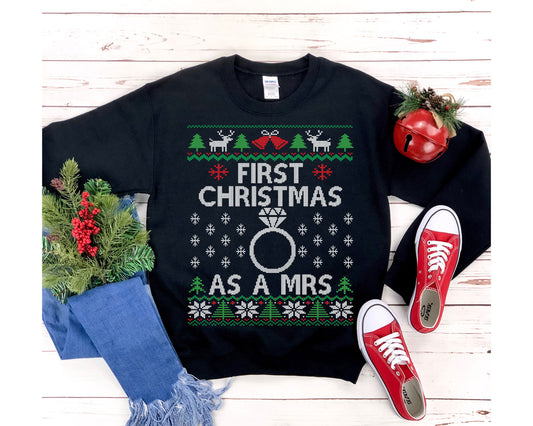 Newly Wed Bride Ugly Christmas Sweatshirt | First Christmas as a Mrs | New Wife Gift | Just Married Holiday Shirt